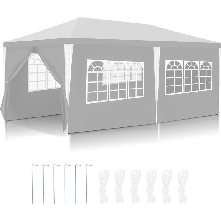Eikuavons 3 x 6 m Garten Pavillon tragbares wasserdichtes Zelt mit Seitenteilen, weiß für Camping / Garten / Hochzeit / Strand,Polyethylen