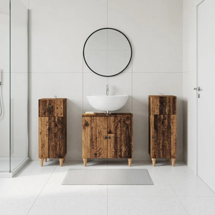 vidaXL 3-teiliges Badezimmer-Schranksystem ALKMAAR 3 stk. Altholz 3417997 – Bild 1