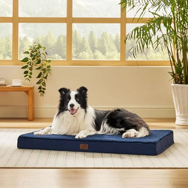 BEDSURE orthopädisches Hundebett mittelgroße Hunde - 91 x 69 x 7.6 cm Hundekissen flauschig Hundematte waschbar Hundematratze in Navyblau für mittelgroße Hunde – Bild 7