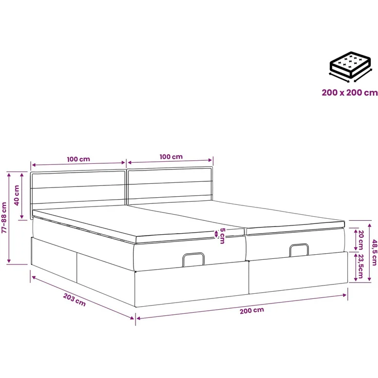 vidaXL Ottoman Bett mit Matratze mit Kopfteil 2 stk. Hellgrau Stoff 3456677 – Bild 12