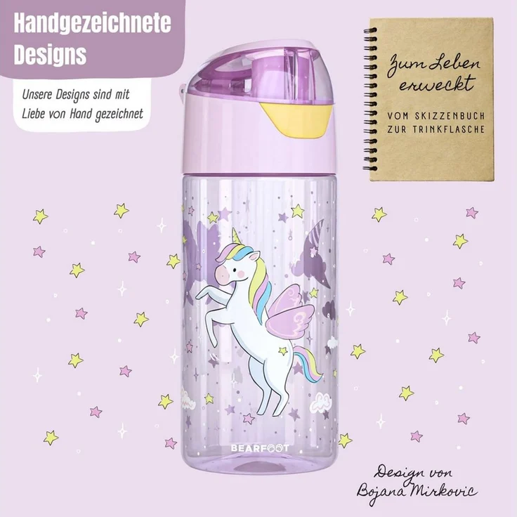 BEARFOOT Trinkflasche Trinkflasche Kinder, leichte Wasserflasche - Einhorn – Bild 2
