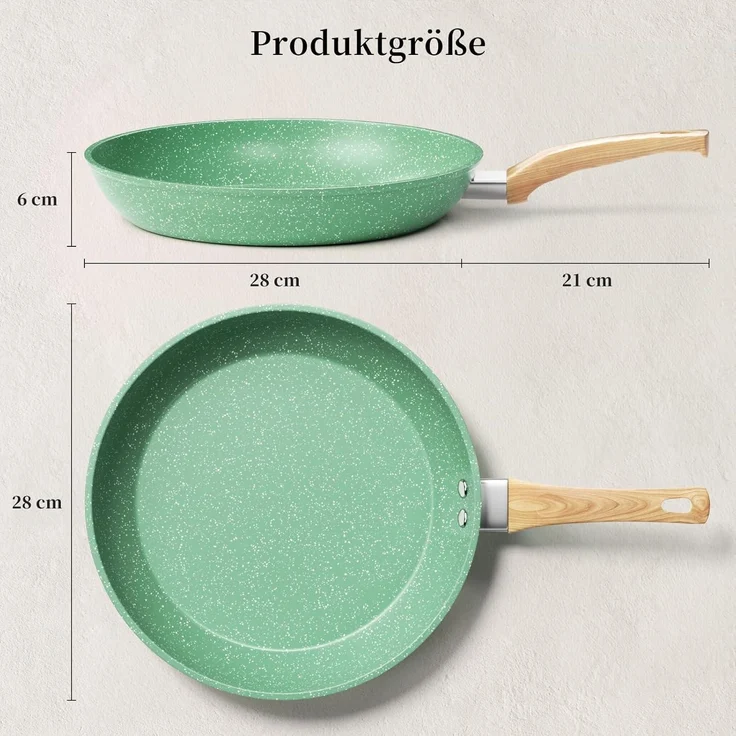Antihaft Bratpfanne 28cm Granitbeschichtung Induktion Pfanne Grün – Bild 2