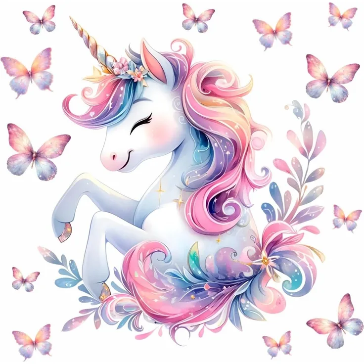 nikima Wandtattoo 248 Wandtattoo Einhorn mit Schmetterlingen (PVC-Folie), in 4 vers. Größen