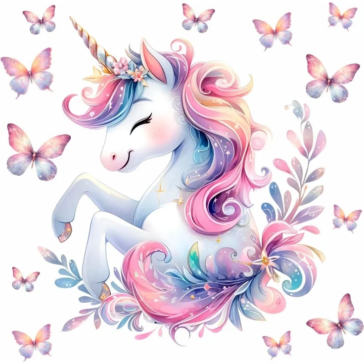 nikima Wandtattoo 248 Wandtattoo Einhorn mit Schmetterlingen (PVC-Folie), in 4 vers. Größen