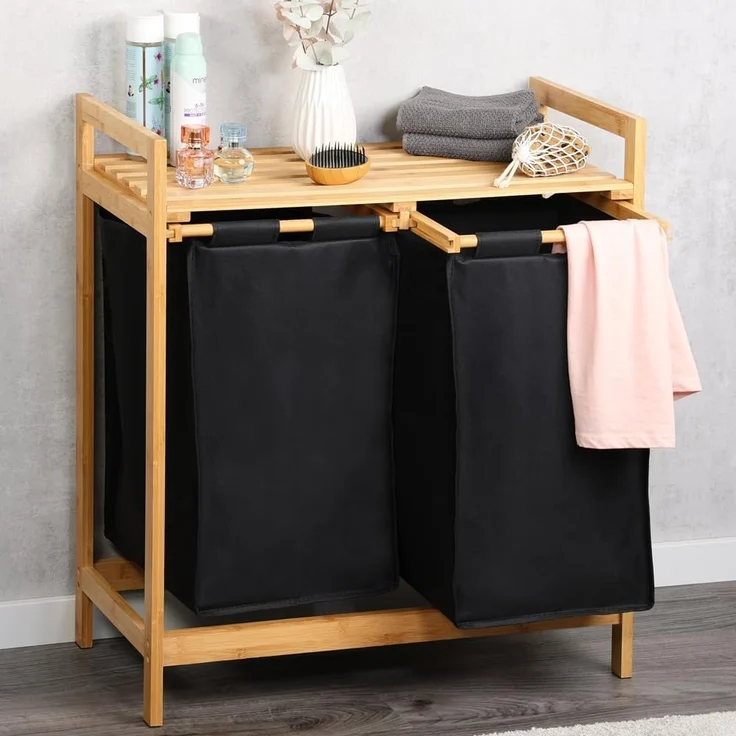 KESPER® Wäschesortierer Wäschesammler, Bambus, FSC, mit 2 Auffangtaschen für Wäsche – Bild 2