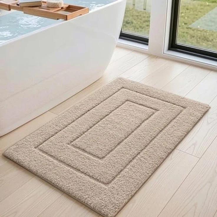 DEXI Badteppich rutschfeste,weicher Badezimmerteppich Wasserabsorbierend Badematte maschinenwaschbar Badvorleger für Dusche,Badewanne und Toilette - Beige,40x60 cm – Bild 4
