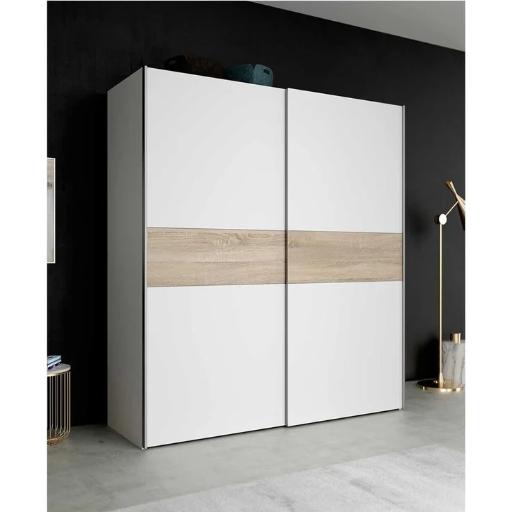 FORTE 'Nigel / Longline' Schwebetürenschrank, Holzwerkstoff Weiß/Holzfarben, 170 x 191 x 61 cm – Bild 2