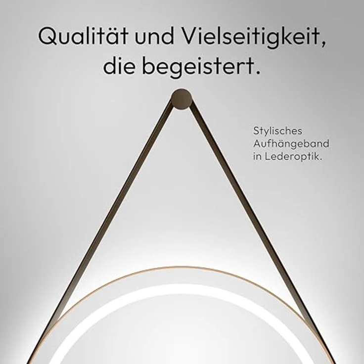 Talos LED Badspiegel CORVIA Shine, runder Spiegel Ø50 cm in matt Gold, feuchtraumgeeignet mit Aluminiumrahmen und hochwertigem Band in Lederoptik – Bild 3