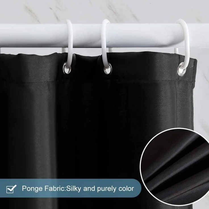 Schmaler Duschvorhang Polyester Stoff Schwarz 150x180 Waschbar – Bild 2