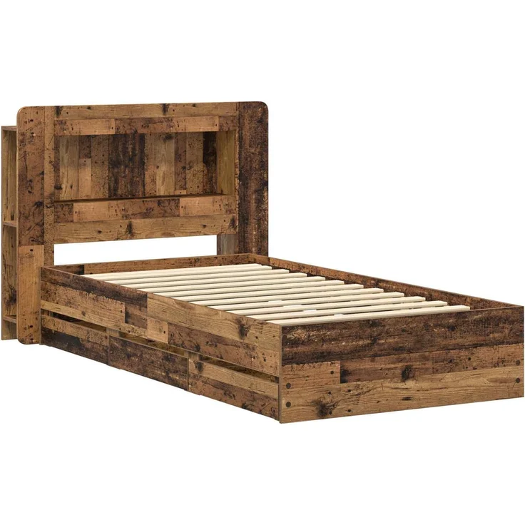 vidaXL Bettgestell mit Stauraum und Kopfteil Altholz 80 x 200 cm 3434000 – Bild 3