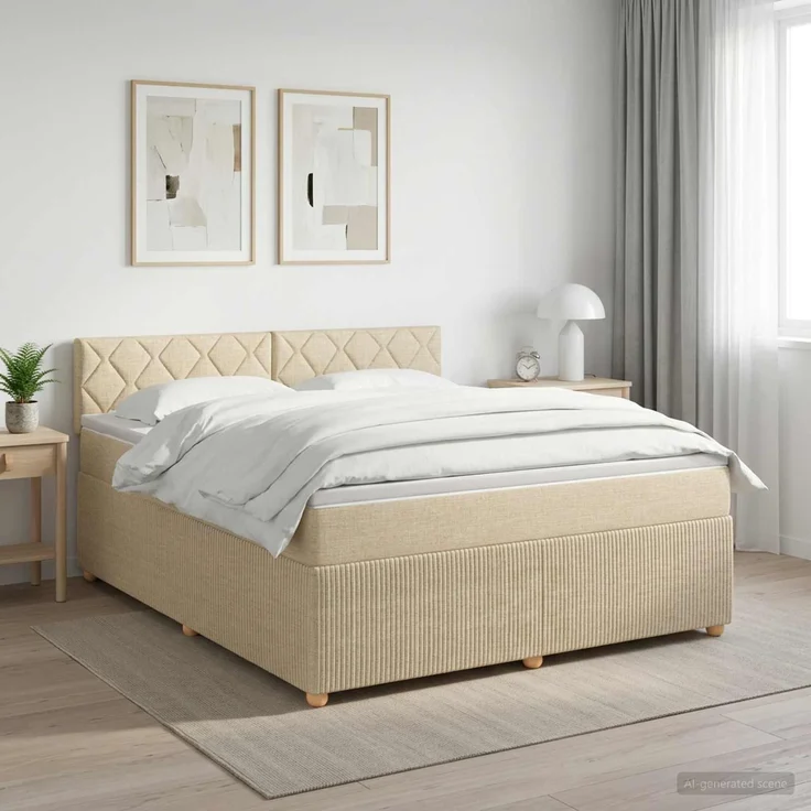 vidaXL Boxspringbett mit Matratze Creme 160 x 200 cm Stoff 3451515 – Bild 1