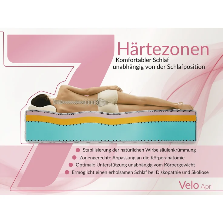 Schaummatratze für Allergiker, 7-Zonen, Visco Schaum memory, Höhe 26 cm, Kaltschaum Matratze, Härtegrad H2 - 140 x 200 cm - VELO - APRI – Bild 4