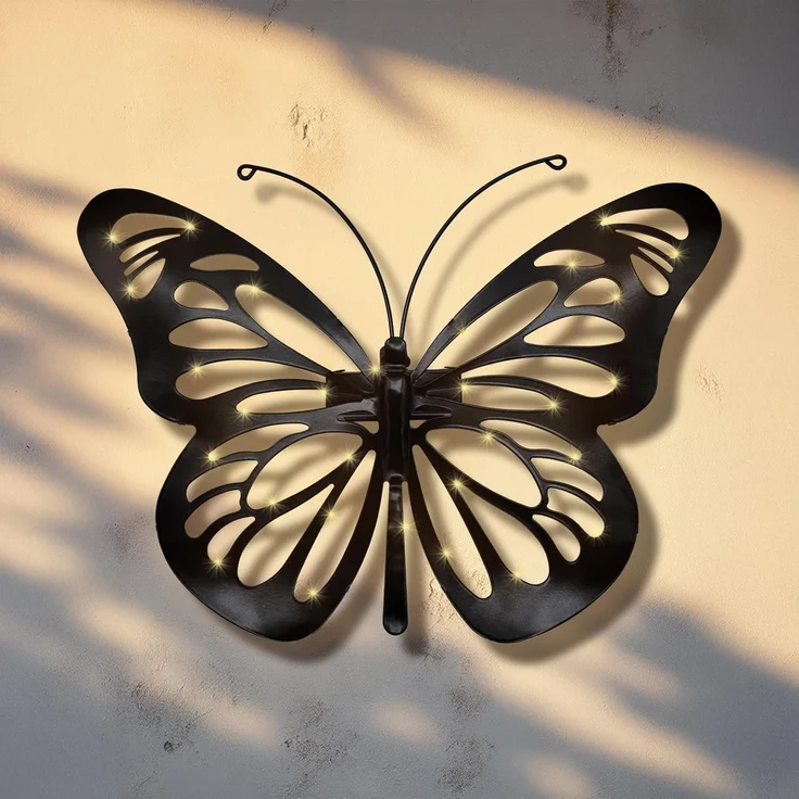 Spetebo LED Dekofigur Solar Wandbild Schmetterling schwarz mit 31 LED, Dämmerungssensor, LED fest integriert, warm weiß, solarbetrieben – Bild 6