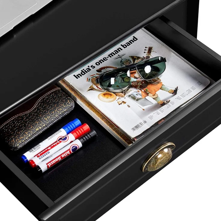 Yaheetech Schreibtisch Ecktisch Platzsparender Computertisch mit Schublade und Regalen Eckschreibtisch für Kleiner Raum, 106 × 71,5 × 77 cm Schwarz – Bild 4