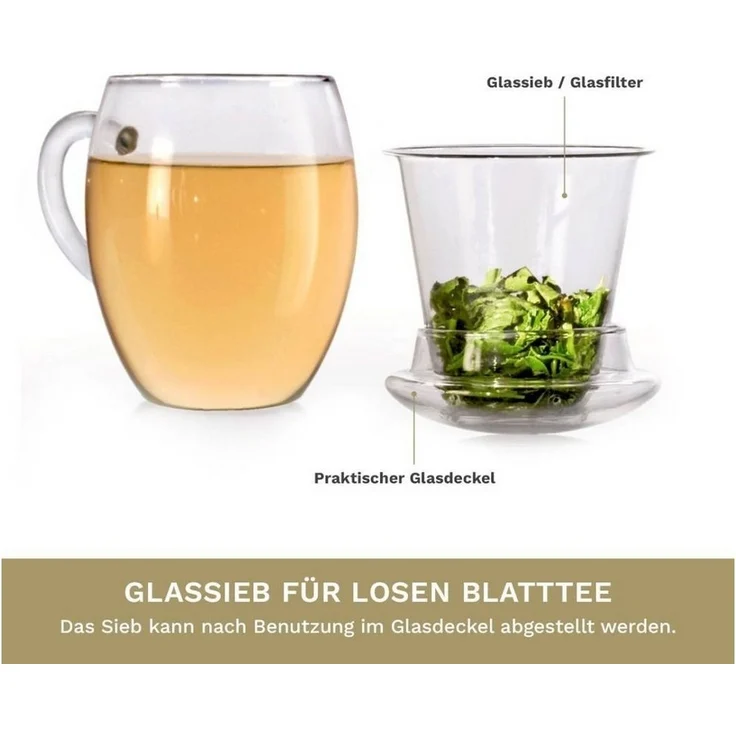 Creano Teeglas All in one, mit Glassieb & Henkel, Borosilikatglas, 3-teilig – Bild 2