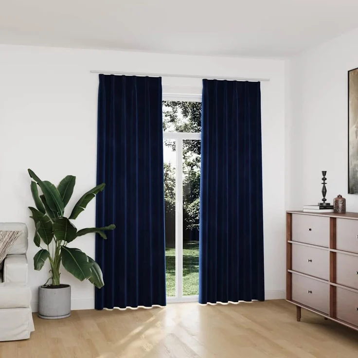 Verdunkelungsvorhänge | für Wohnzimmer & Schlafzimmer Haken 2 Stk. Samt Dunkelblau 140x225cm – Bild 2
