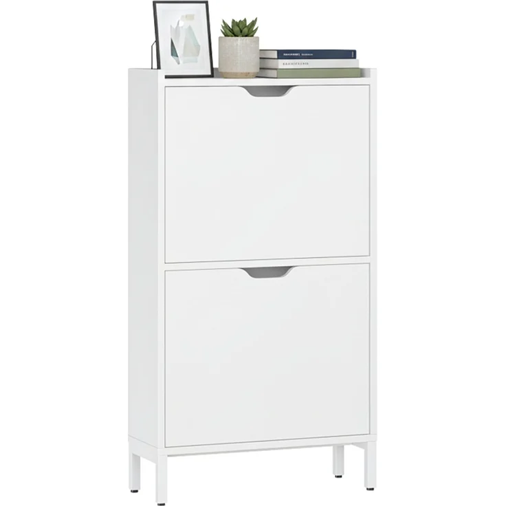 Bellamio 'Ceyhan' Schuhschrank mit 2 Klappen, schmales Schuhregal, weiß, 50x19x90 cm, Schuhkipper für 4 paar Schuhe – Bild 1