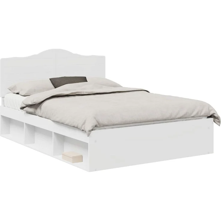 vidaXL Bettrahmen mit Kopfteil Weiß 140 x 200 cm Massives Kiefernholz 3413299 – Bild 1