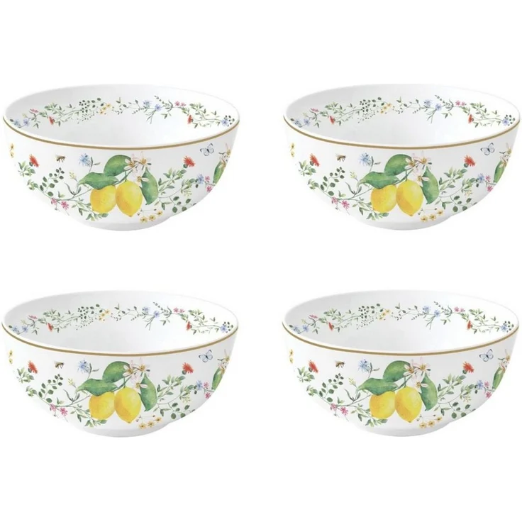 EasyLife Müslischüssel Fleurs et Citrons, Porzellan, Spülmaschinengeeignet, Mehrfarbig, Zitronen, H: 7cm – Bild 2