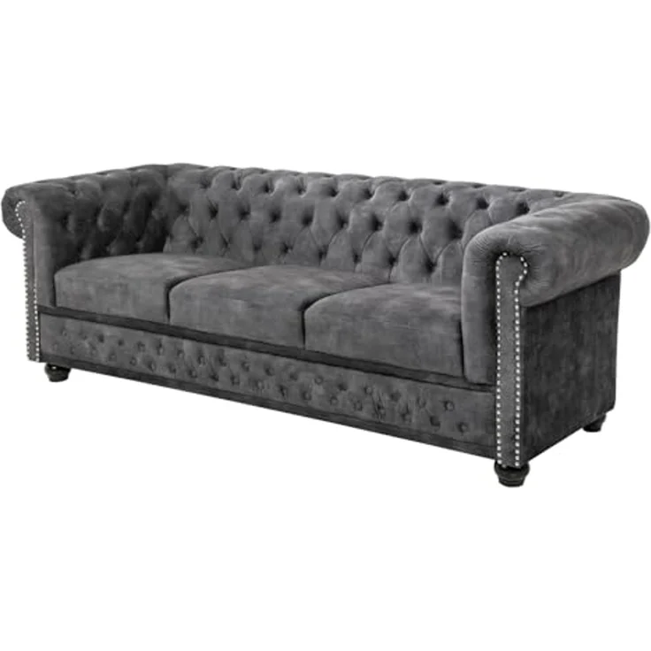 riess-ambiente 3-Sitzer CHESTERFIELD 205cm grau, Einzelartikel 1 Teile, Wohnzimmer · Sofa · Samt · Federkern – Bild 1