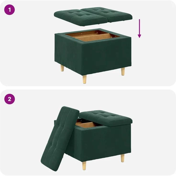 vidaXL Ottoman mit Stauraum Dunkelgrün 60 x 60 x 45 cm Samt 876827 – Bild 9