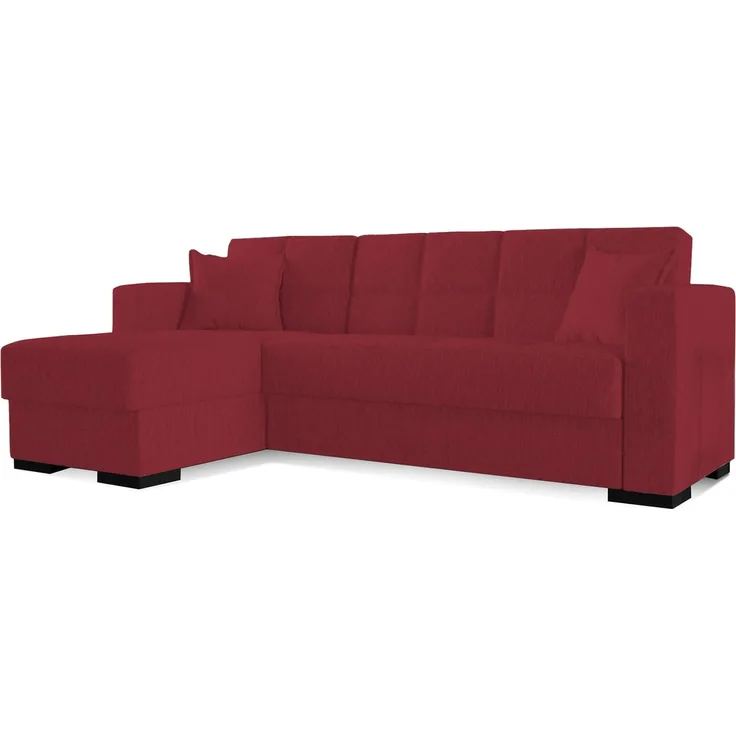 Dmora Schlafsofa mit Halbinsel Armadillo, Wende-Ecksofa, Wohnzimmersofa mit Chaiselongue und 2 Kissen, 230 x 150 x 81 cm, Rot