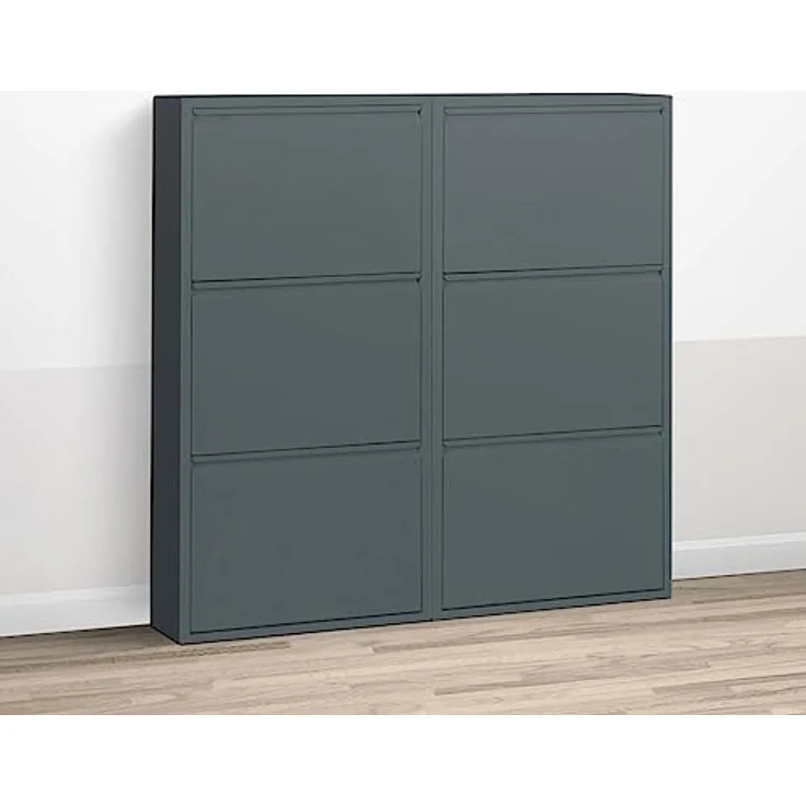 ebuy24 Pisa Schuhkipper, grau, mit 6 klappbaren Türen, 100x106x16 cm, robuster Holzwerkstoff, stilvolle Schuhaufbewahrung – Bild 2