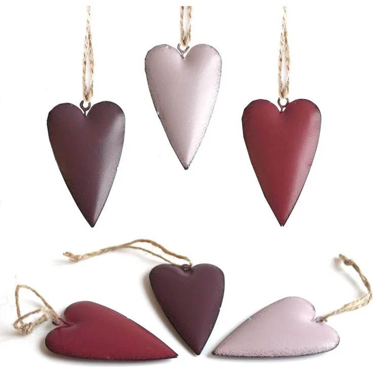 LB H&F Lilienburg Hängedekoration 6er SET Herz Herzen Metall Hängedekoration Anhänger Shabby Hochzeit (modern LILA, Hänger Deko Frühling Herbst Winter DIY Weihnachten Taufe Liebe Muttertag), Metallanhänger Landhaus Hängedeko Fensterhänger Mädchen Gebur... – Bild 2