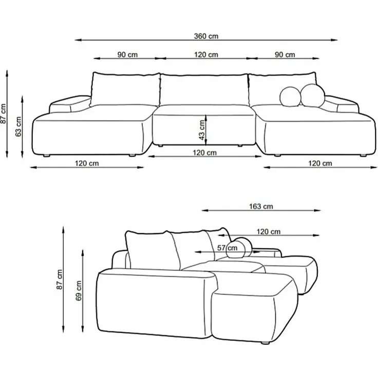Vente-unique - DAVISO Sofa Stoff Grün - B 163 cm x H 87 cm x L 360 cm – Bild 7