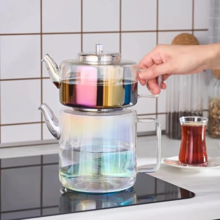 Karaca Teekanne Karaca Flat Borosilikat Glas-Teekannen-Set Luster, 2.9L, Glanz-Optik – Bild 8