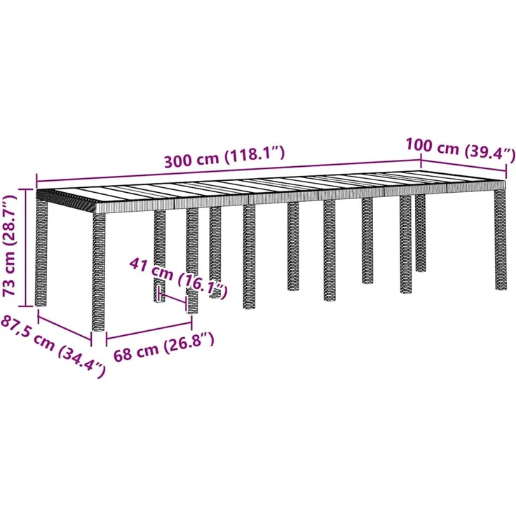 vidaXL Gartentisch Weiß 300 x 100 x 73 cm Poly-Rattan 3378522 – Bild 10