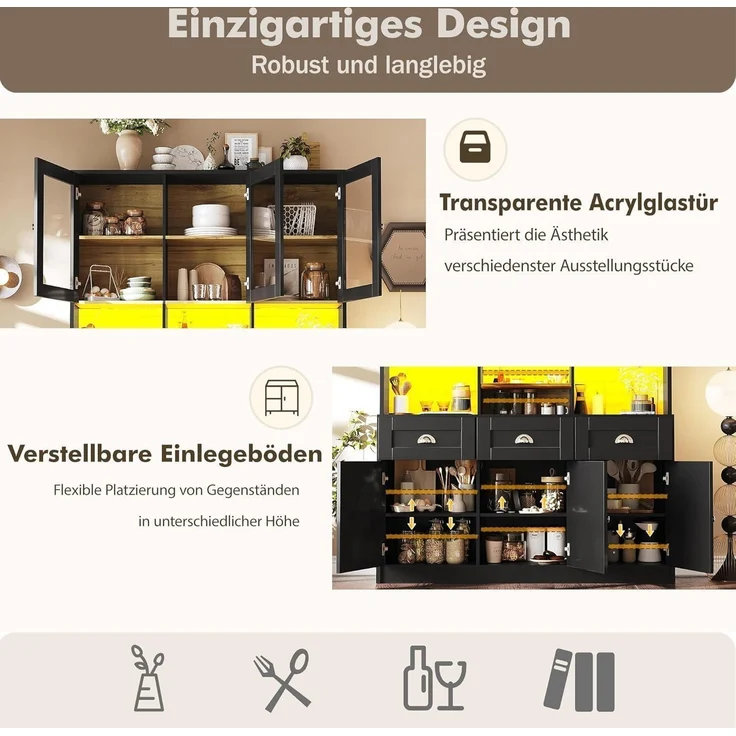 Küchenschrank Hochschrank Buffetschrank mit LED – Bild 7