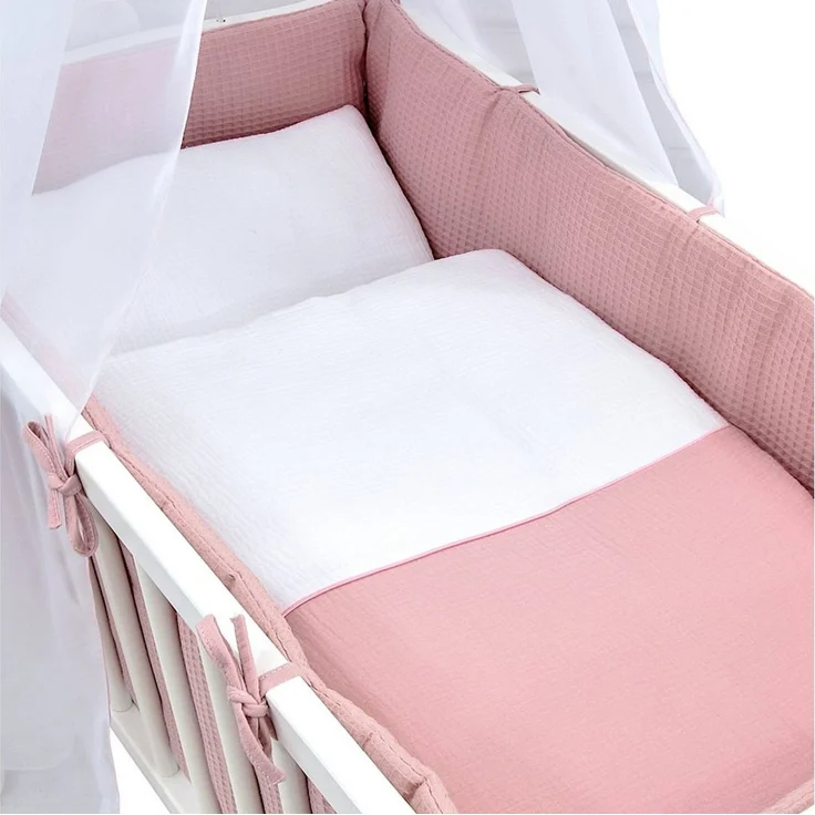 Baby-Delux Babybettwäsche Baby Wiegenset Waffelpique Musselin, Textilien, 6 teilig, Wiegenset 6-tlg. für Babywiege 90x40 (ohne Wiege) verschiedene Designs – Bild 2