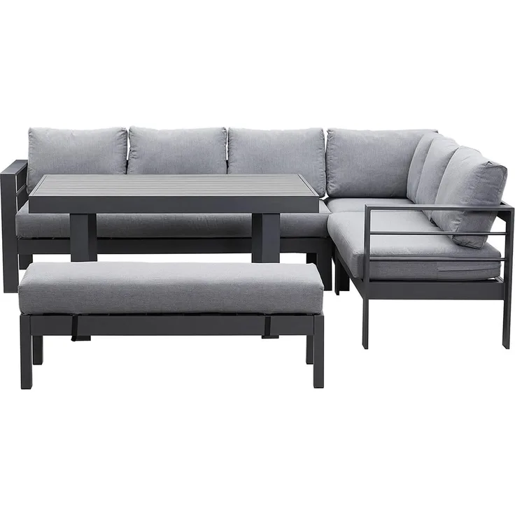 MeXo Gartenlounge-Set Gartenmöbel Set 6-8 Personen Aluminium Outdoor wetterfest, (Ecklounge, 5-tlg, Belastbarkeit pro Sitzplatz 140kg), Lounge Gartenmöbelset mit großer Esstisch 130×80×67,5 cm