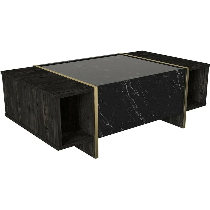Dmora - Couchtisch Miram, Couchtisch, Zeitschriftenständer für Sofa, Ablage für Wohnzimmer, 104 x 60 x 37 cm, Schwarz und Gold – Bild 3