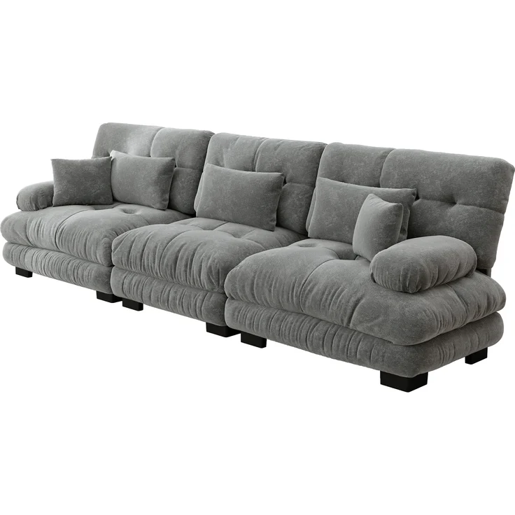 3-Sitzer Modulares Ecksofa mit Tiefensitz,80% Chenille Schlafsofa Komfortabel Gepolstert für Wohnzimmer Apartment Studio Büro,Chenille,Grau, – Bild 6