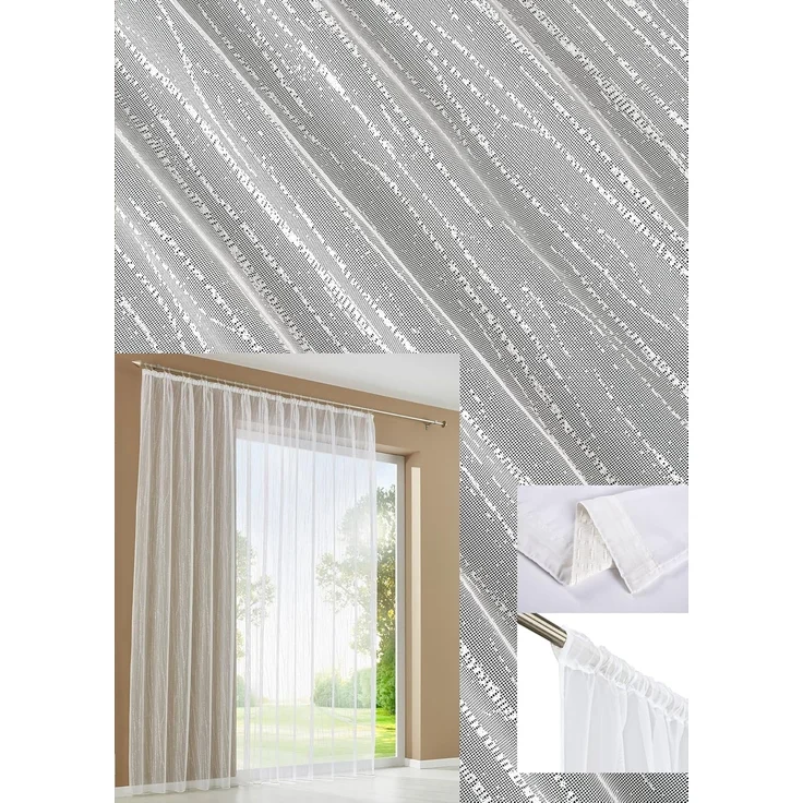Gardinenbox Bogenstore (1 St), Kräuselband, transparent, Jacquard, Store Jacquard Isabella Kräuselband Universalband Weiß Längsstreifen T – Bild 4