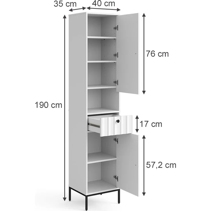 Badschrank Eliza Weiß Riffel 40 x 190 cm mit 2 Türen Vicco – Bild 2