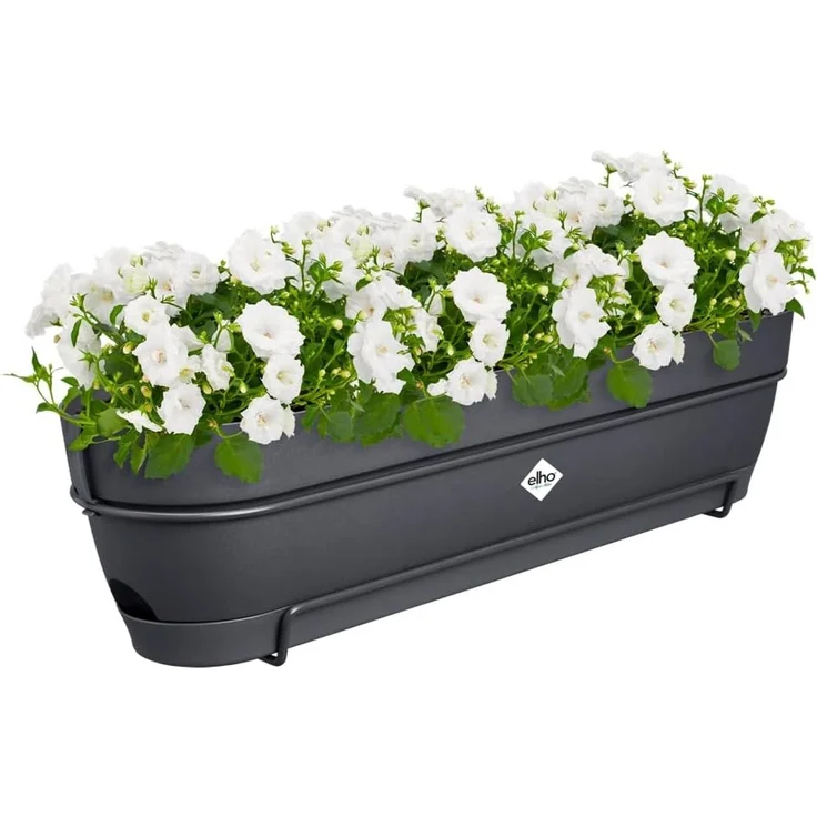 elho Vibia Campana Balkonkasten Allin1 70 mit Wasserreservoir - Übertopf für Balkon - 100% recyceltem Plastik - Ø 70. 4 x H 17. 7 cm - Schwarz/Anthrazit – Bild 3