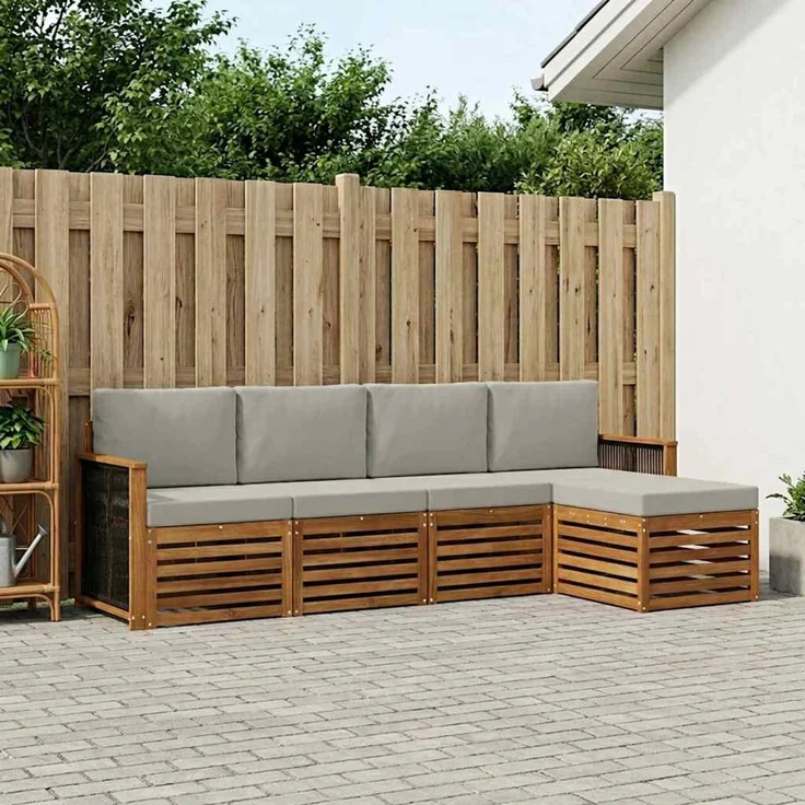 vidaXL Outdoor-Sofagarnitur 5 stk. 5-Sitzer Natur und Hellgrau 3384232 – Bild 1
