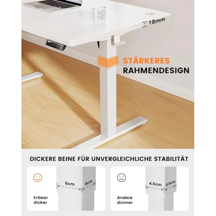 ErGear Höhenverstellbarer Schreibtisch-140x80 cm,100 KG Tragkraft Elektrischer Schreibtisch mit Fortgeschrittenem Bürstenlosem Motor, Leise Funktion, Robuster Metallrahmen, Vierteilige Tischplatte – Bild 6