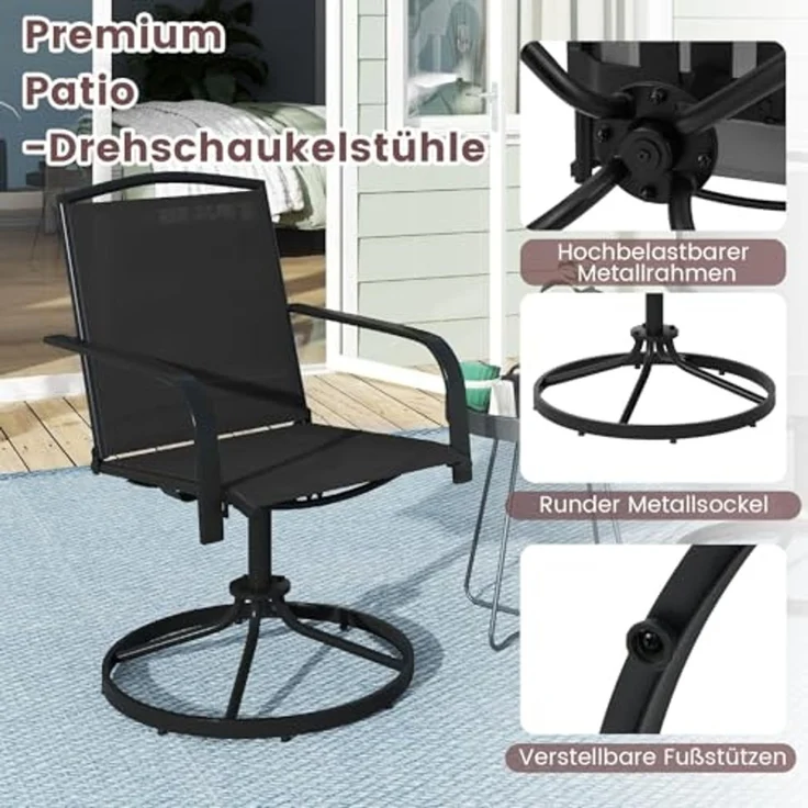 FANTASK Terrassenstühle 360° drehbar, 2er Set Drehstühle, Balkonstühle mit schnell trocknendem Stoff für Garten, Hinterhof, Balkon (Schwarz) – Bild 4