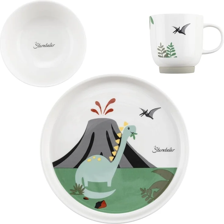 Sterntaler® Kindergeschirr-Set Dino Rexi (3-tlg), Porzellan, Silikon – Bild 1
