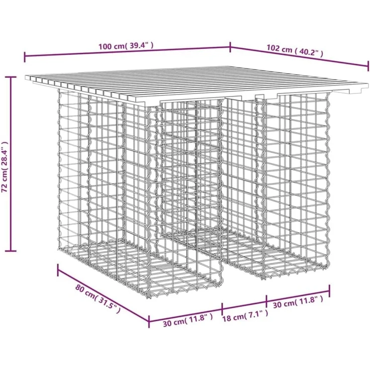 DELUKE® Gartenbank Gabionen TELLE aus Stahl 100x102x72cm Kiefernholz Braun, 30cm Gabionenbreite Gabionenbank Gartentisch aus Gabionen Steinkorb Gabionengitter Ziergabione Drahtkorb befüllbar – Bild 2