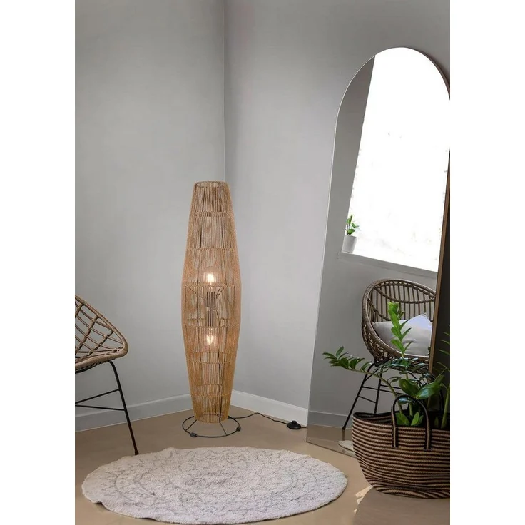 lightling Stehlampe Mikael, ohne Leuchtmittel, Rattan-Optik, mit Fußschalter, E27 – Bild 2