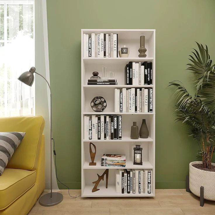 KOMTO Bücherregal Lumo 80 cm breit Regal mit 3, 4, 6 Ebenen und Höhenverstellbare Regale, Aufbewahrungsregal Bookshelf Weiß – Bild 2