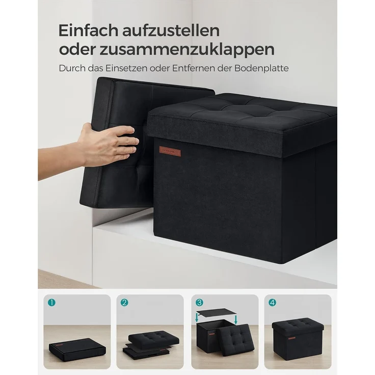 Songmics Sitztruhe mit Stauraum, Samt tintenschwarz, 31 x 31 x 41 cm – Bild 7