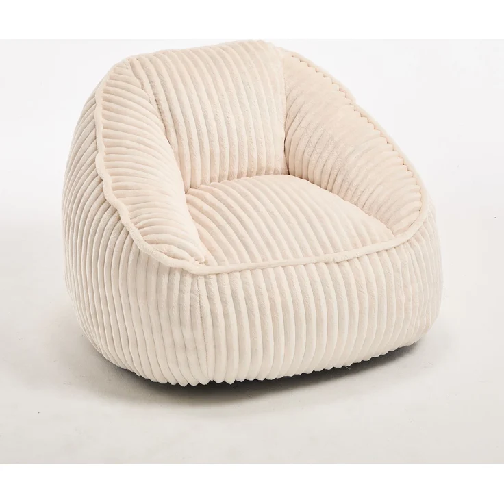 Wohnora-Bean Bag Stuhl mit Memory-Schaumstofffüllung, gestreifter Blasen-Plüsch, flauschig, gemütlich, gemütlicher Sofa für Wohnzimmer, Wohnungen und Schlafsäle,H 73cm x T 98cm x B 92cm,Beige – Bild 3