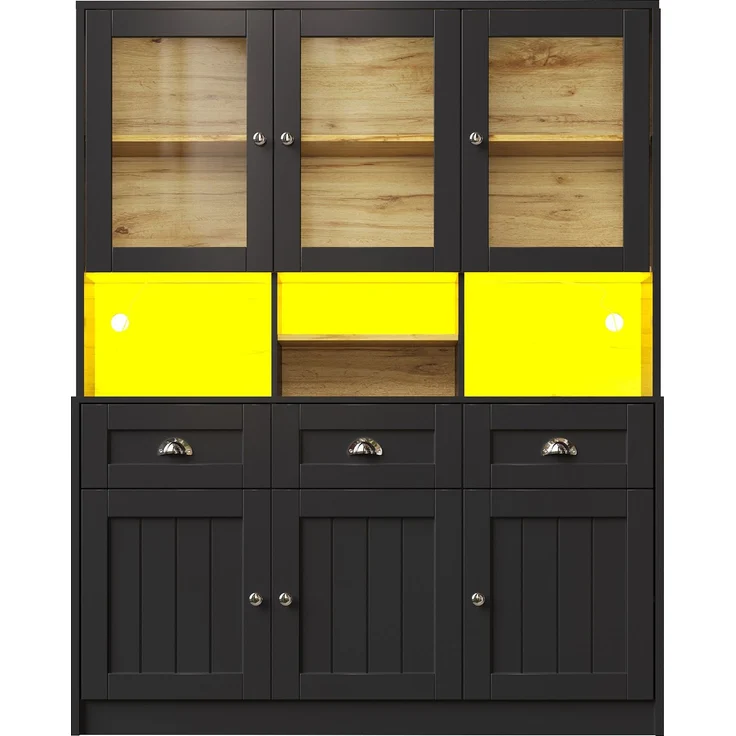 Küchenschrank(140×40×175cm), Hochschrank Küchenbuffet, Vitrinenschrank, Buffetschrank mit Verstellbaren Ablagen, Sideboard mit LED-Beleuchtung,Variable Lichtfarben, Weiß/Schwarz – Bild 8