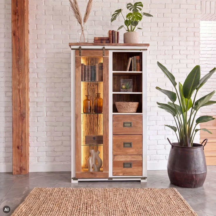 Vitrine Mango / Altholz 100x45x175 weiß lackiert RAILWAY LUX #525 – Bild 9